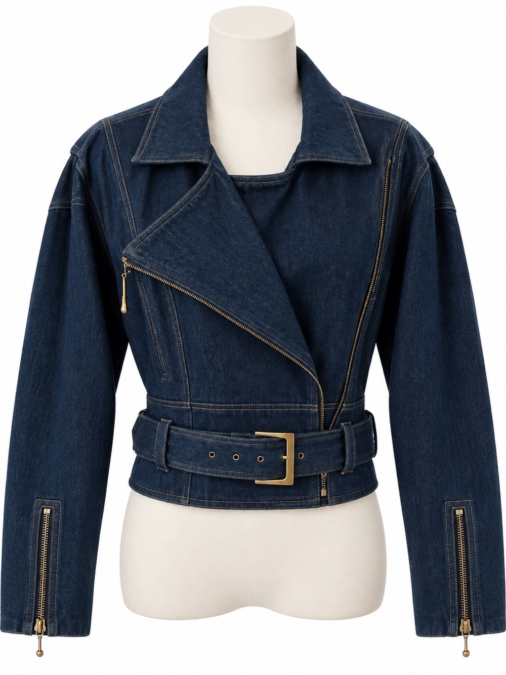 Vintage Emanuel  Dark Blue Denim Moto Jacket with Gold Hardware